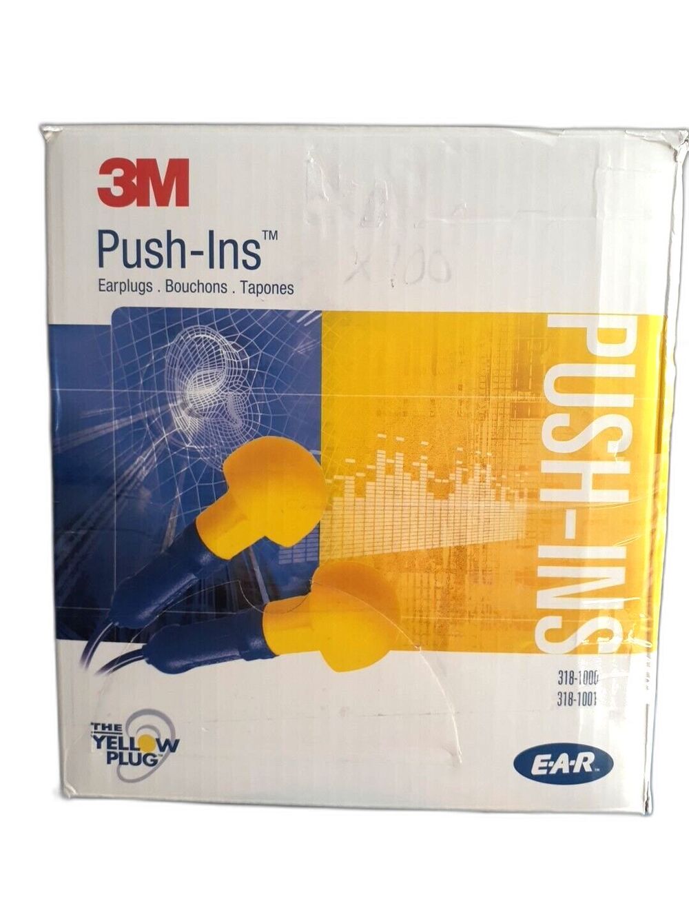 3M 318-1001 E-A-R Push Ins Corded Ear Plugs 98 Individually Sealed Pair W/Cords